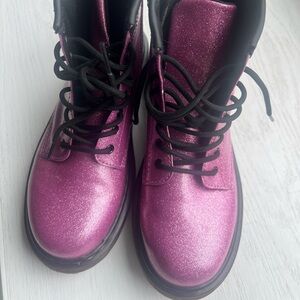 Dr. Martens Kids Glitter Pink Lace-Up Combat Boots